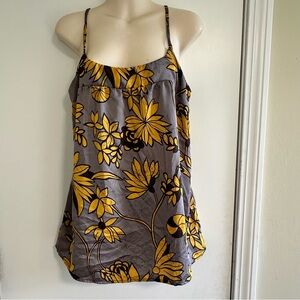 Floral Gray Pewter Gold Yellow OLD NAVY Silky Cami Tank Top Blouse Sz Medium